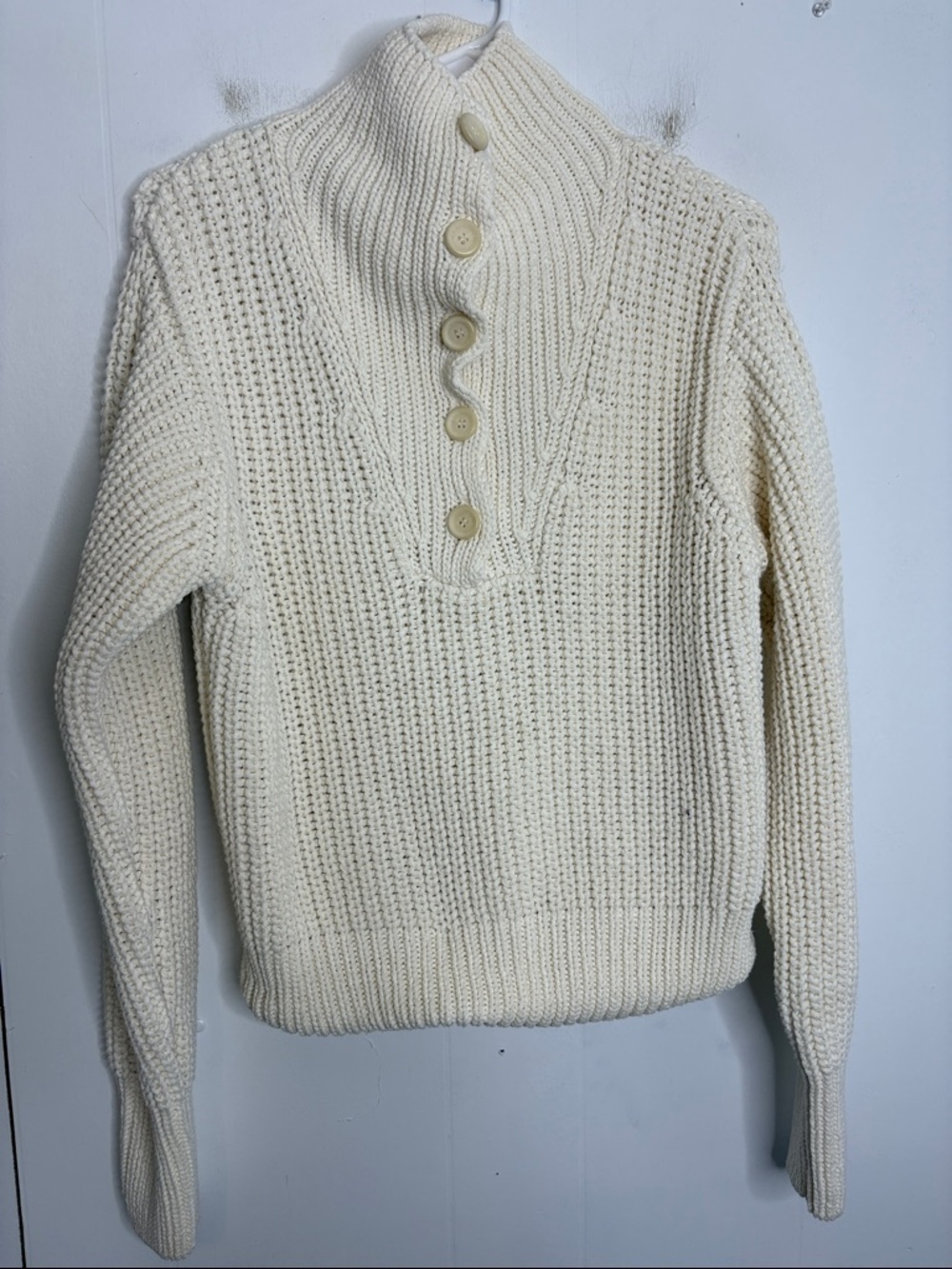 Thinking Mu Sweater Womens Small Classic Cream Half Button Chunky Knit crop